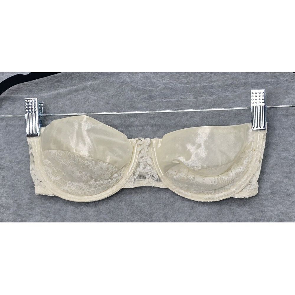 Vintage Vassarette size 34B Strapless Satin & Lace Ivory Underwire Bra